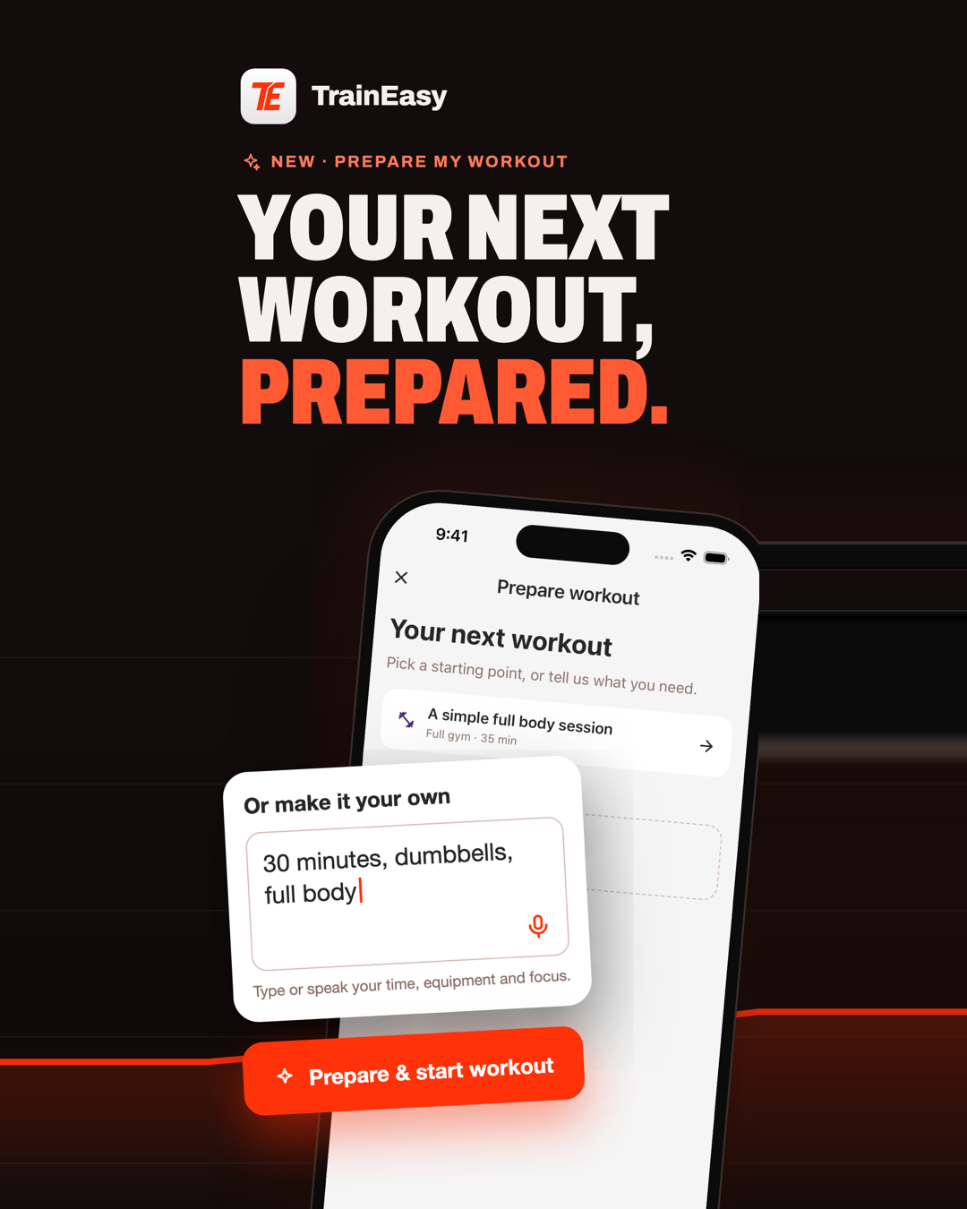 Prepare my workout: pick a suggested session or type what you need